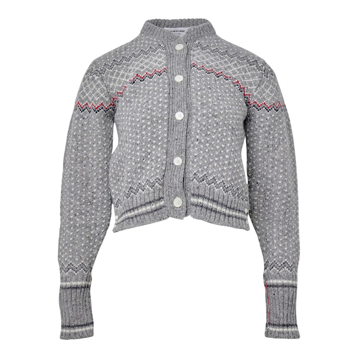 Club21 - Thom Browne - Fairisle Jacquard Donegal Cropped Cardigan Women - CARDIGANS - Light Grey