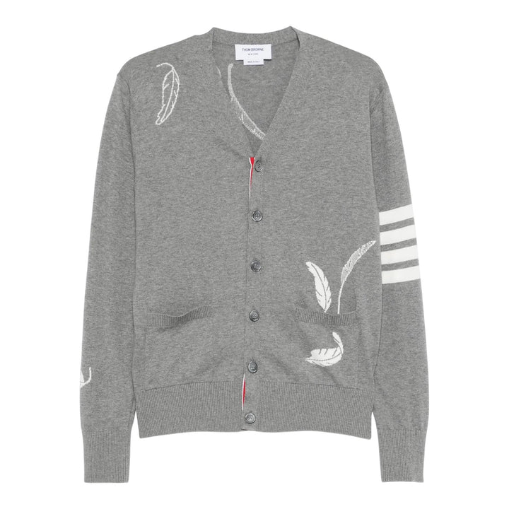 Club21 - Thom Browne - Feather Intarsia 4-Bar Cardigan Men - CARDIGANS - Light Grey