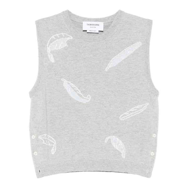 Club21 - Thom Browne - Feather Intarsia Cashmere Cropped Shell Top Women - VESTS - Grey