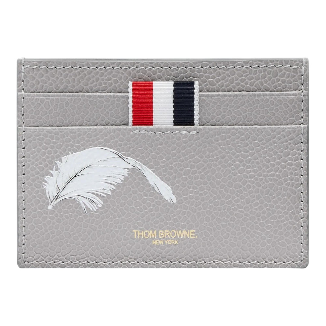 Club21 - Thom Browne - Feather Print Pebble Grain Single Card Holder Men - CARD CASES - Light Grey