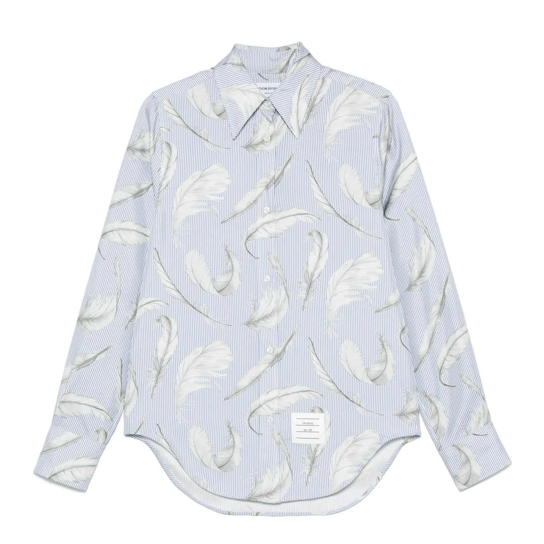 Feather Printed Silk Twill Easy Fit Shirt Women