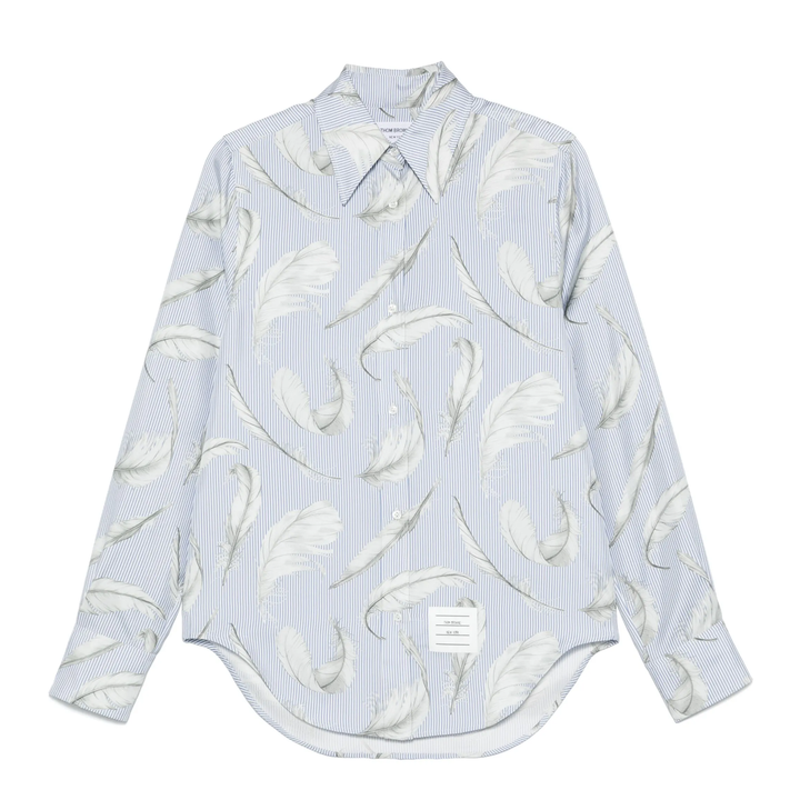 Feather Printed Silk Twill Easy Fit Shirt Women