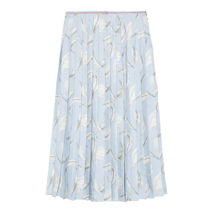 Club21 - Thom Browne - Feather Printed Silk Twill Pleat Skirt Women - SKIRTS - Light Blue