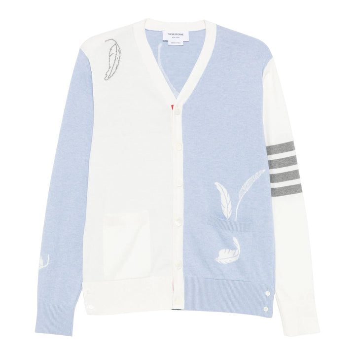 Club21 - Thom Browne - Funmix Feather Intarsia Highneck Cardigan Men - CARDIGANS - Light Blue