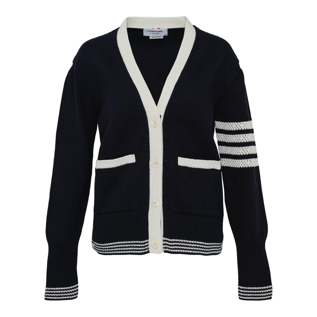 Club21 - Thom Browne - Jersey Stitch V Neck Cardigan Women - CARDIGANS - Navy