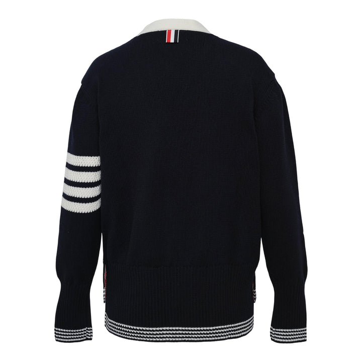 Club21 - Thom Browne - Jersey Stitch V Neck Cardigan Women - CARDIGANS - Navy