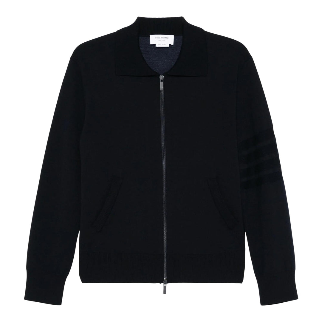 Club21 - Thom Browne - Merino Wool Double Face 4-Bar Zip Up Cardigan Men - CARDIGANS - Navy