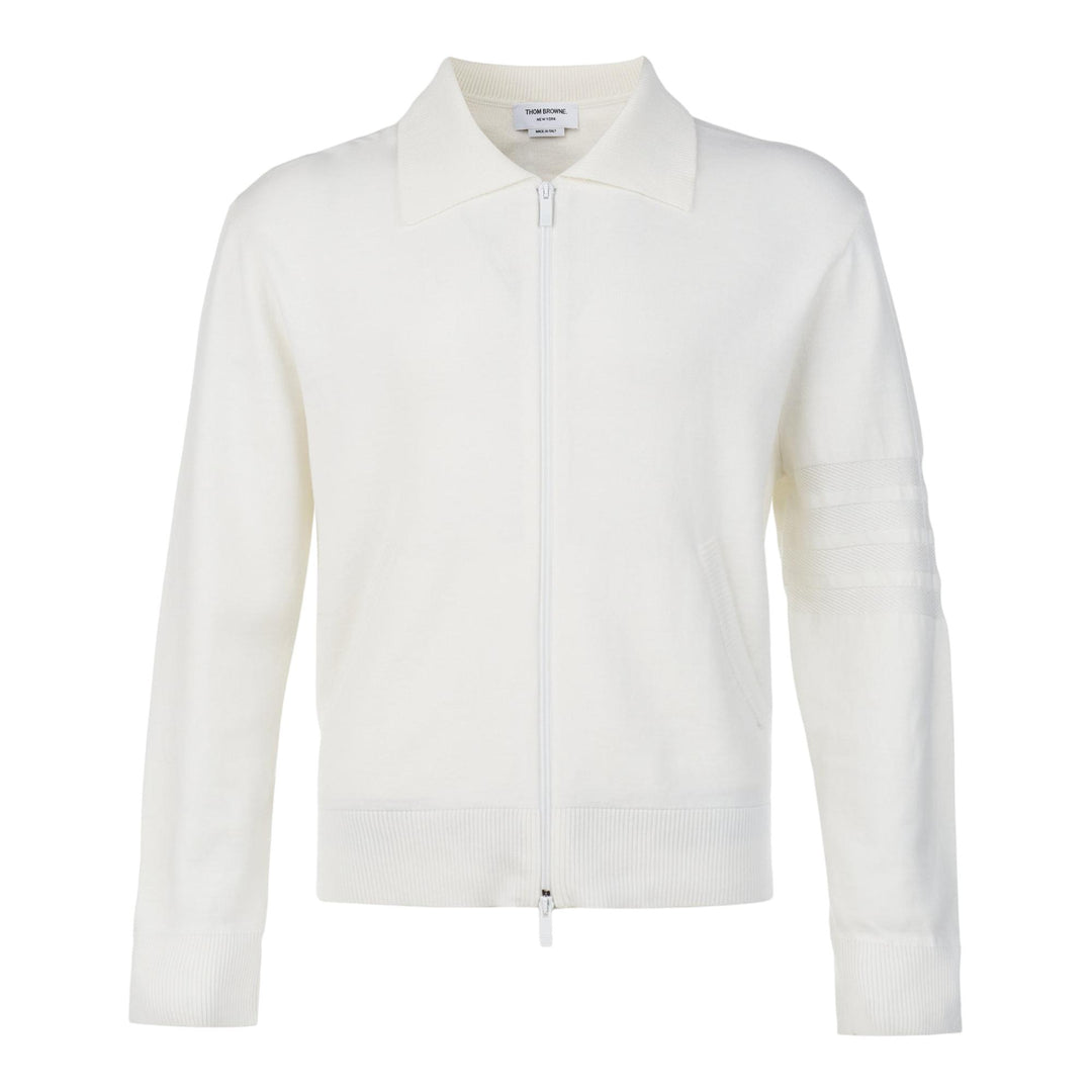 Club21 - Thom Browne - Merino Wool Double Face 4-Bar Zip Up Cardigan Men - CARDIGANS - White