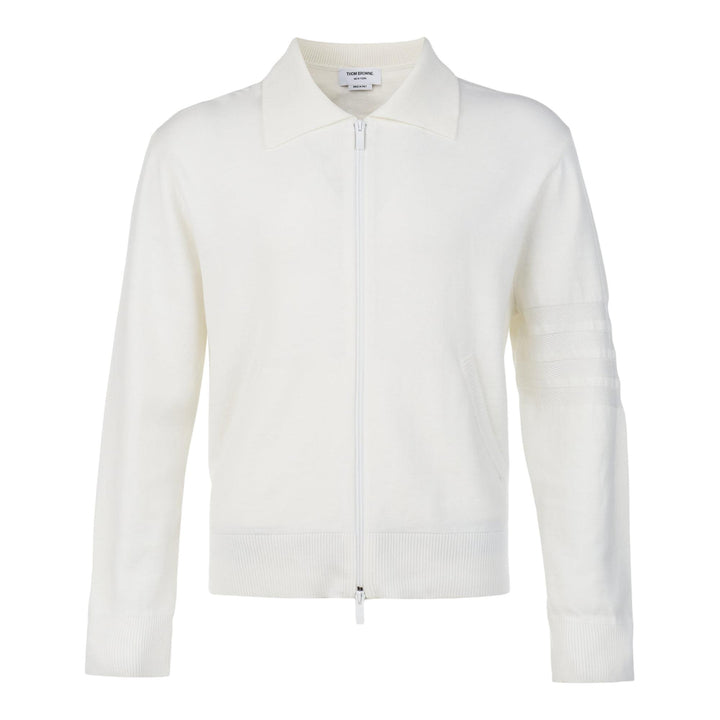 Club21 - Thom Browne - Merino Wool Double Face 4-Bar Zip Up Cardigan Men - CARDIGANS - White