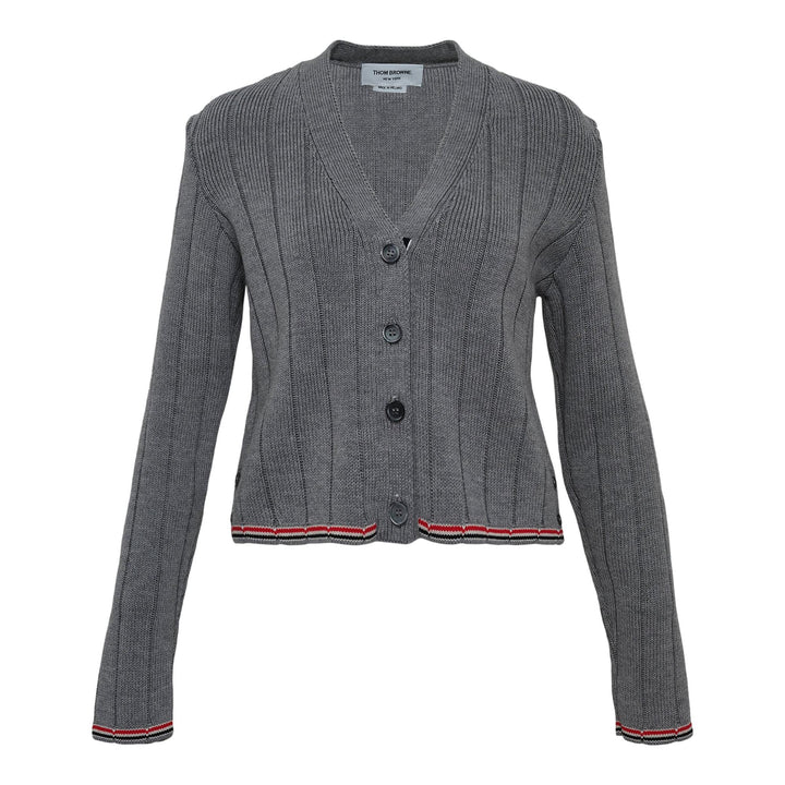 Club21 - Thom Browne - Merino Wool V Neck Cardigan Women - CARDIGANS - Light Grey