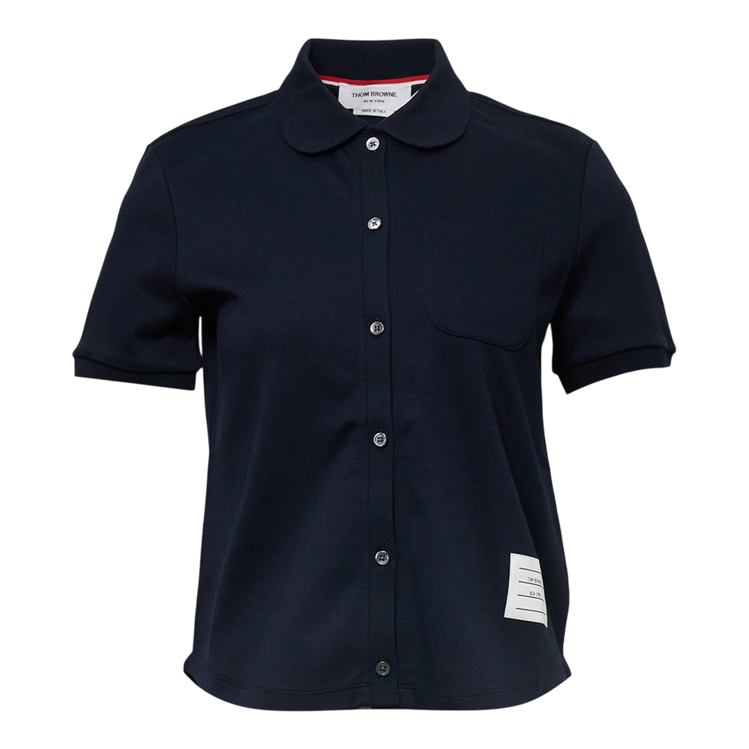 Round Collar Rib Cuff Button Shirt