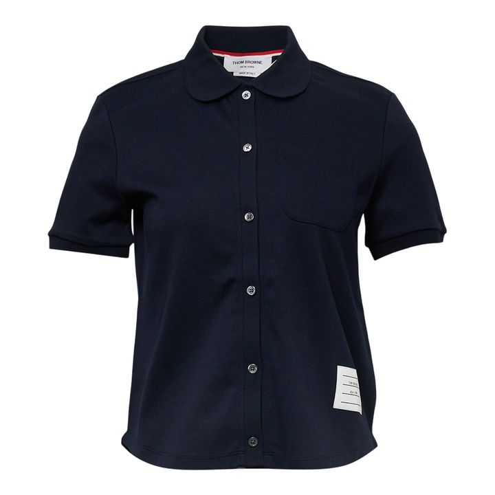 Round Collar Rib Cuff Button Shirt