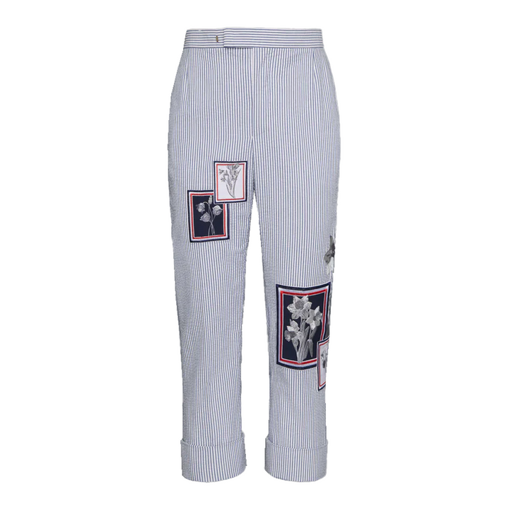 Seersucker Framed Floral Backstrap Trouser