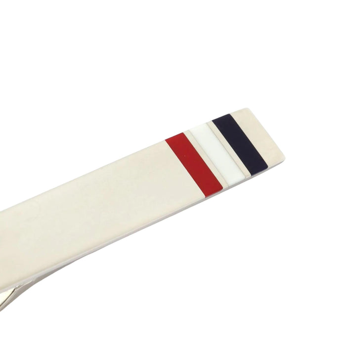 Club21 - Thom Browne - Silver Enamel Stripe Short Tie Bar Men - TIE PINS - White