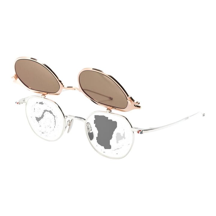 Club21 - Thom Browne - Titanium Round Clip On Sunglasses Unisex - EYEWEAR - Gold