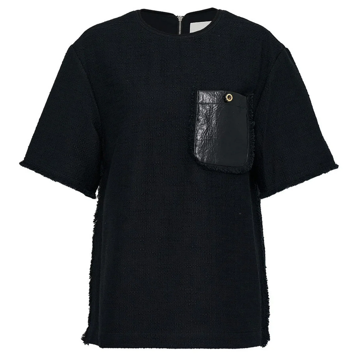 Tweed Boxy Tee With Faux Leather