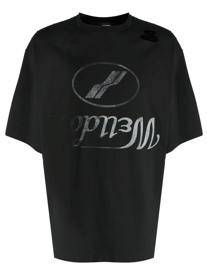 We11done Black Destroyed Reverse Logo Tee Black 1