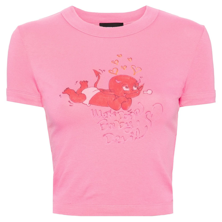 Pink Womens Doodle Print Fitted Tee