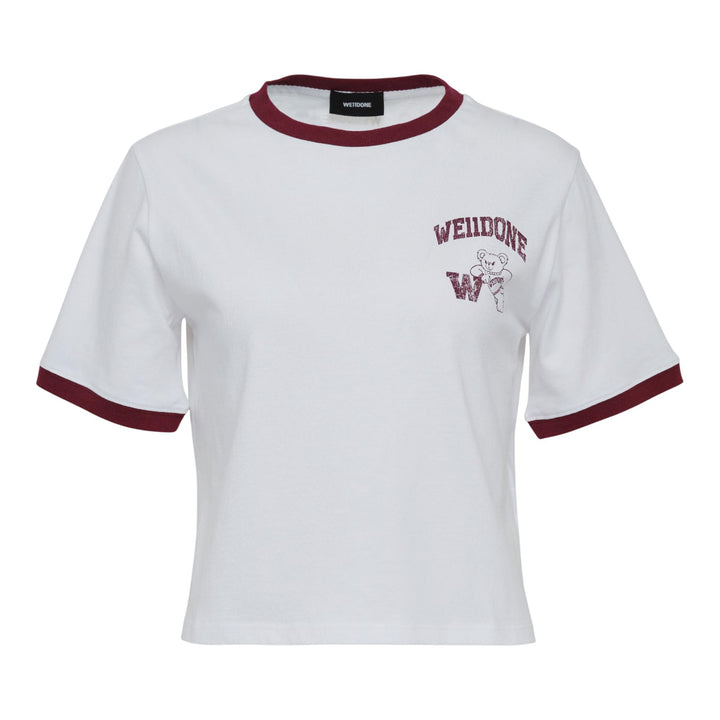 Club21 - We11done - Wine Womens Varsity Bear Ringer T-Shirt - TEES - Burgundy