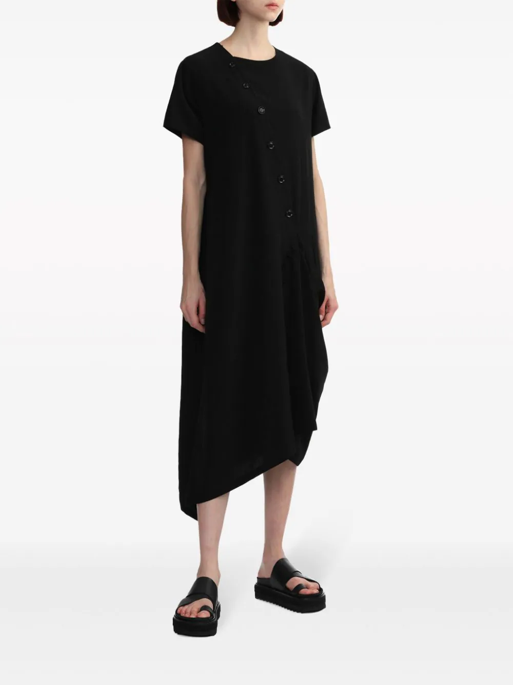 Y's-Half-Sleeve-Drape-Dress-Black-2