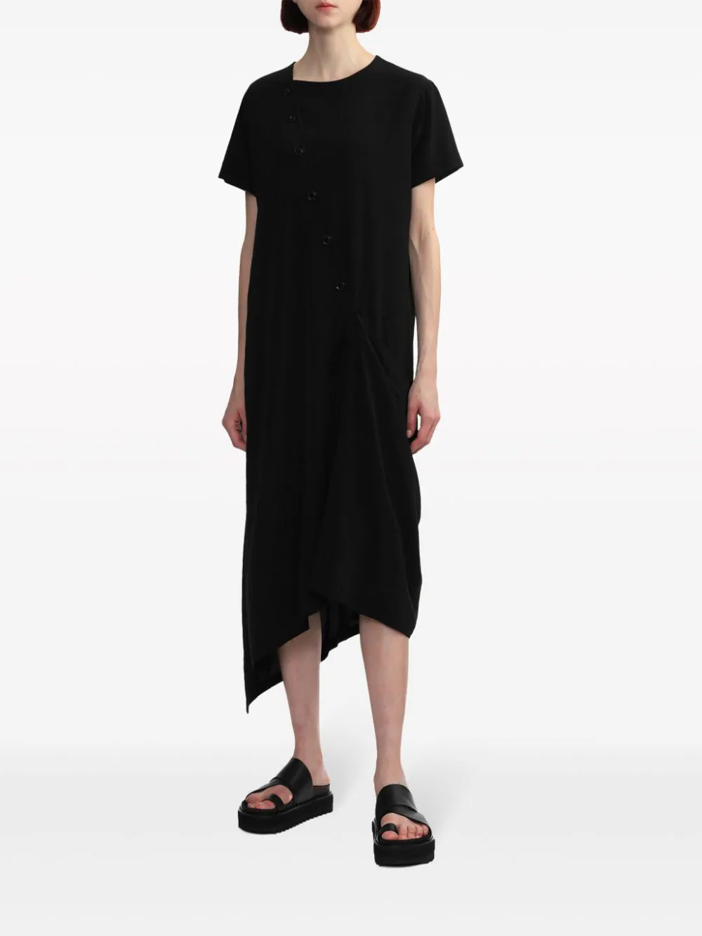 Y's-Half-Sleeve-Drape-Dress-Black-3