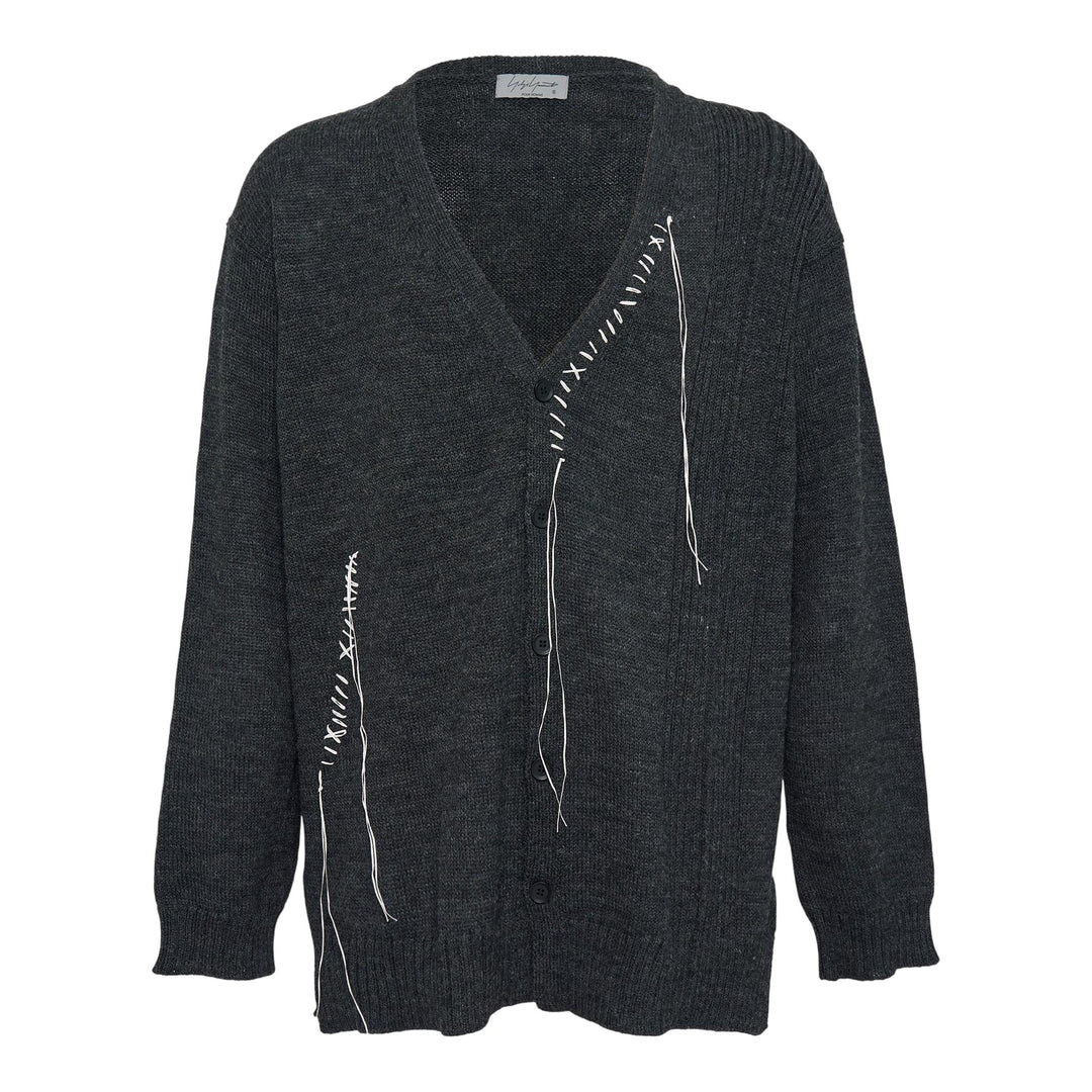 Club21 - Yohji Yamamoto - Embroidery V Neck Cardigan - CARDIGANS - Charcoal