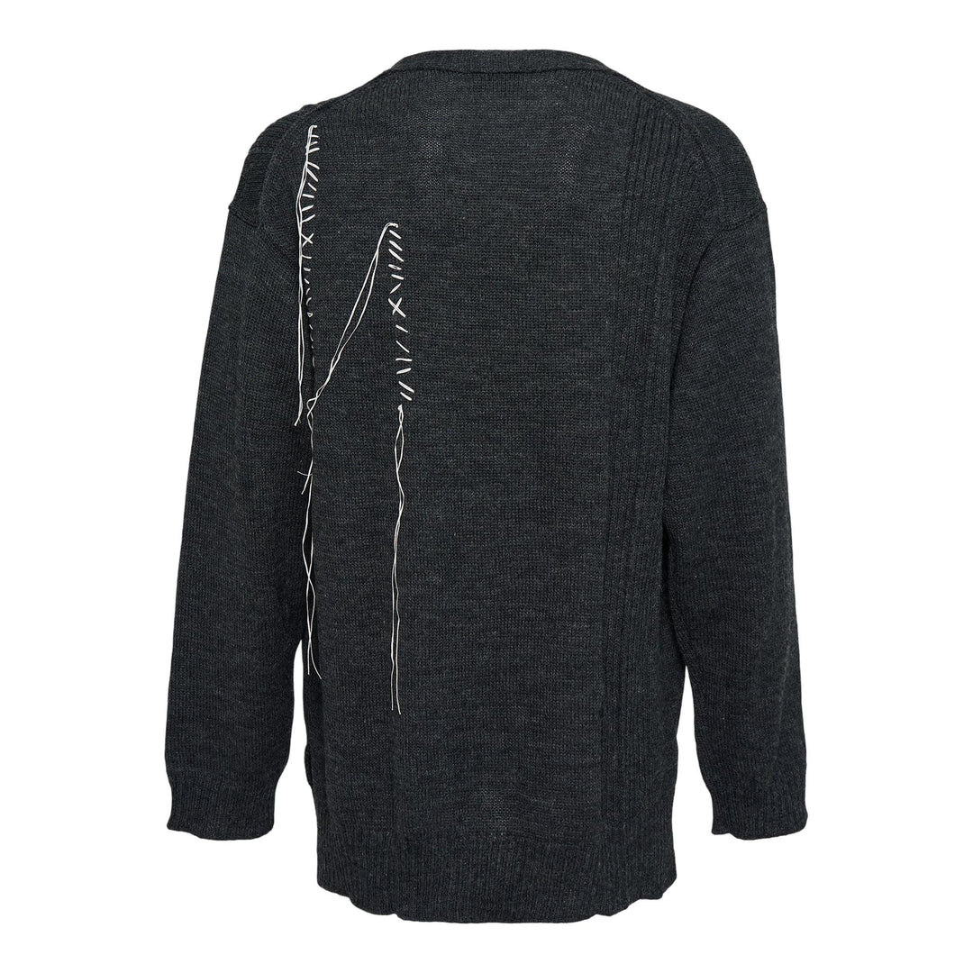 Club21 - Yohji Yamamoto - Embroidery V Neck Cardigan - CARDIGANS - Charcoal