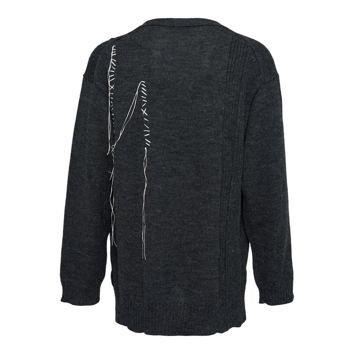 Club21 - Yohji Yamamoto - Embroidery V Neck Cardigan - CARDIGANS - Charcoal