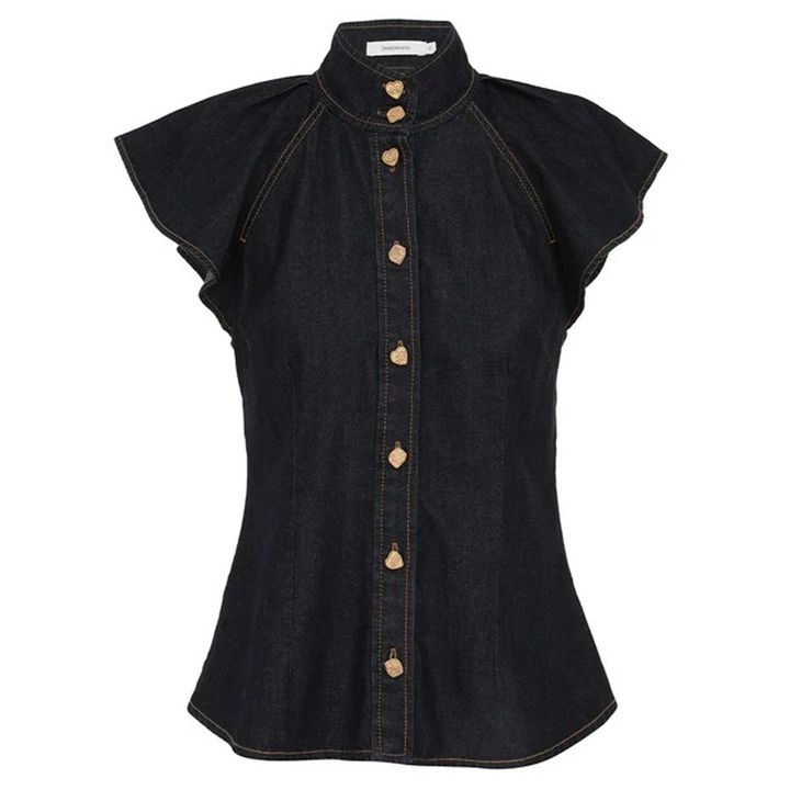 ZIMMERMANN_Crush_Flutter_Sleeve_Shirt_Navy