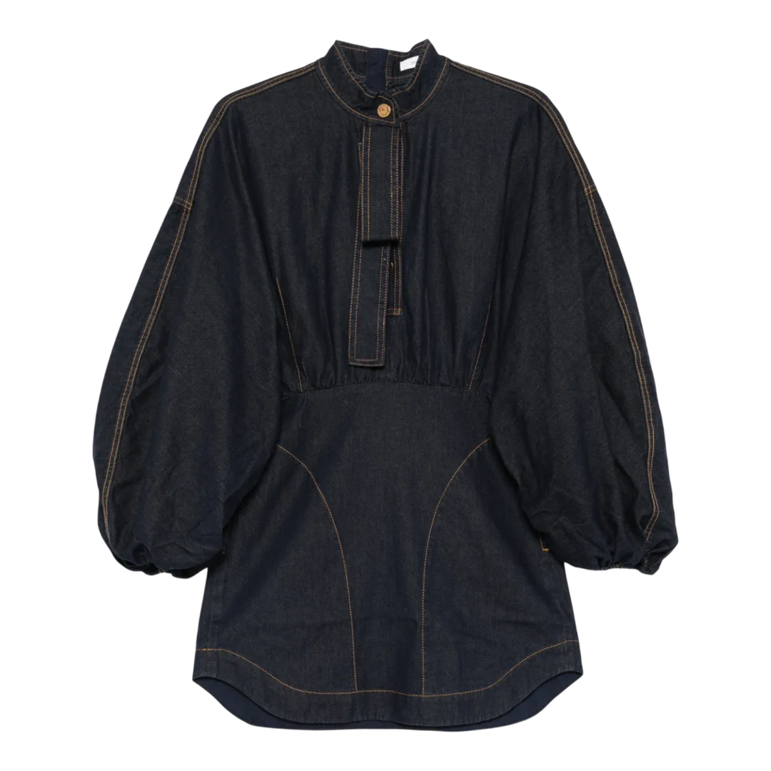 Denim Gathered Mini Dress