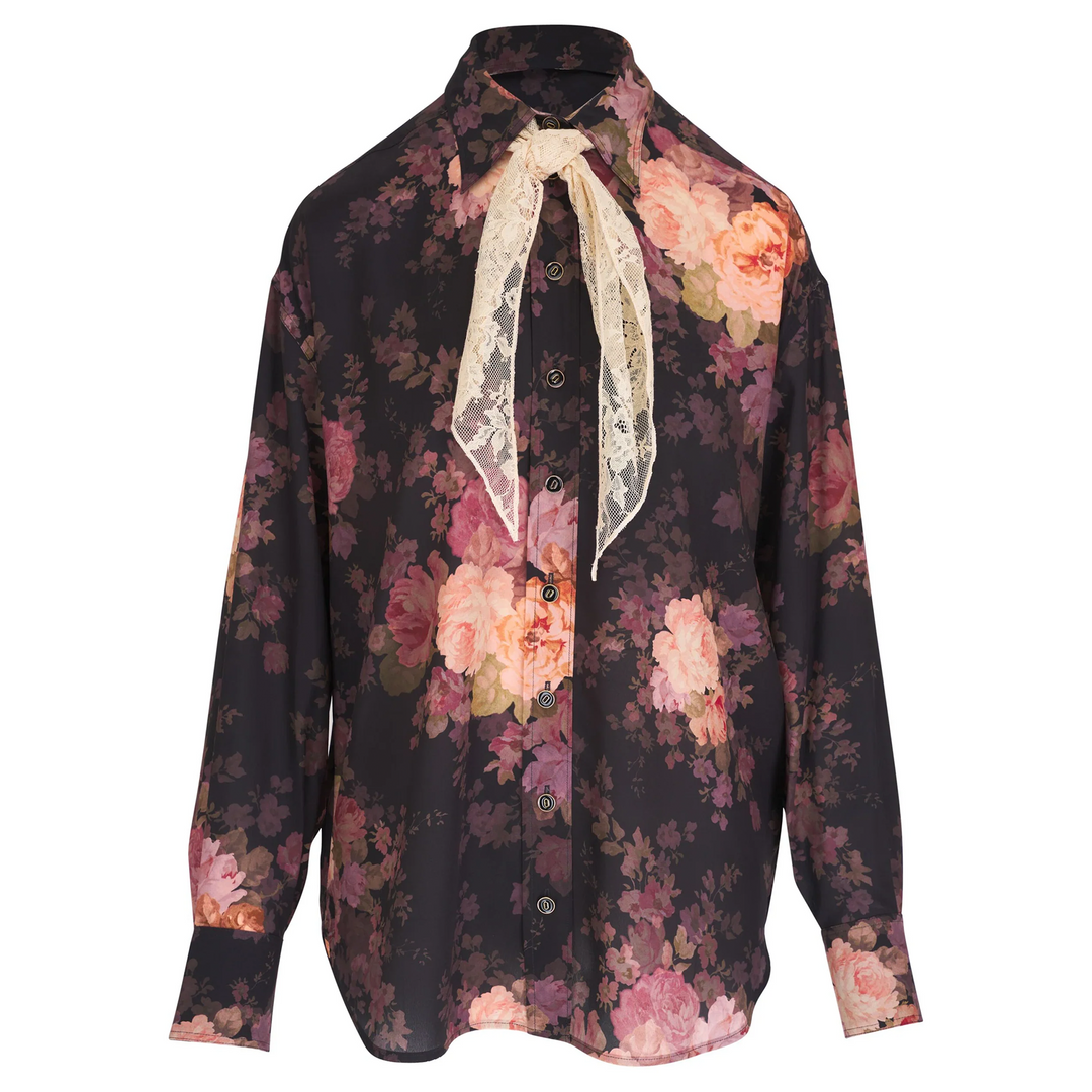 Illustration Lace Scarf Shirt