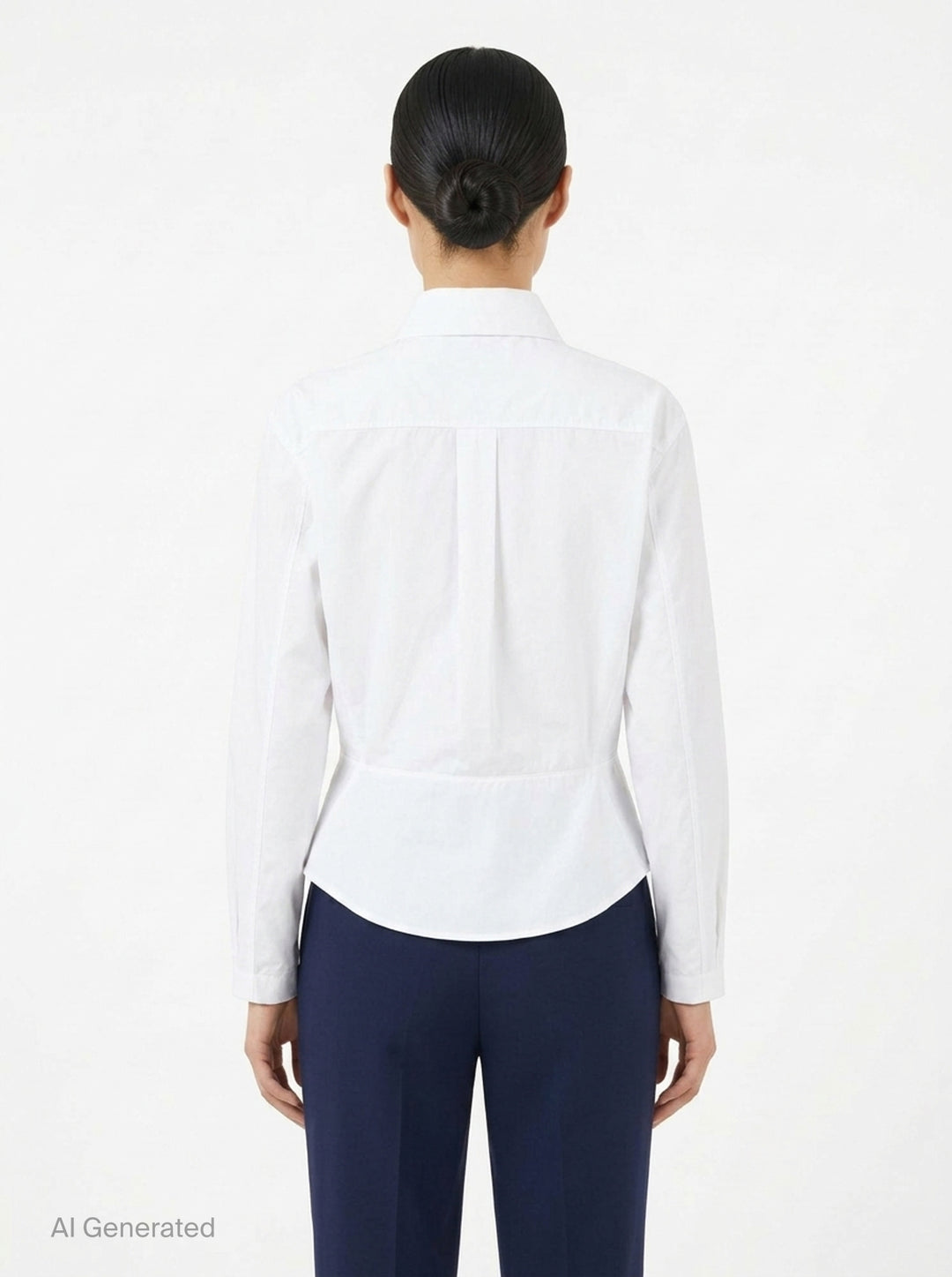 Alaïa Basque Cotton Poplin Shirt in white, featuring a sculpted waist seam, peplum hem, point collar, and mother-of-pearl button front fastening - back