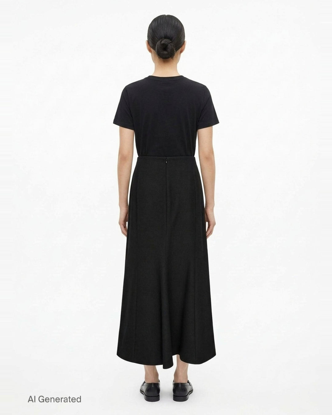 Alaïa black light felted wool pencil skirt with high waistband, zip-detail side pockets, and a midi-length A-line silhouette - back