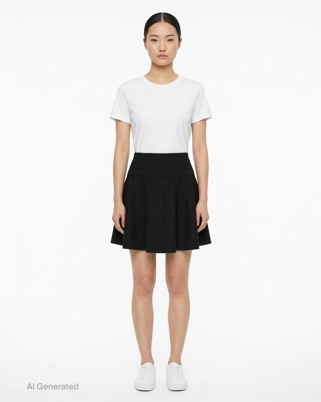Alaïa light felted wool skater skirt in black, featuring a high wide waistband and full flared circle hem, displayed as a flat product shot on a white background - front