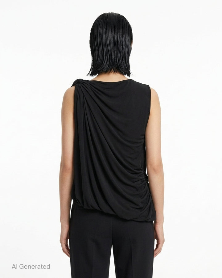 Alexander Wang black asymmetric draped top with twisted waist detail and side cut-out - back