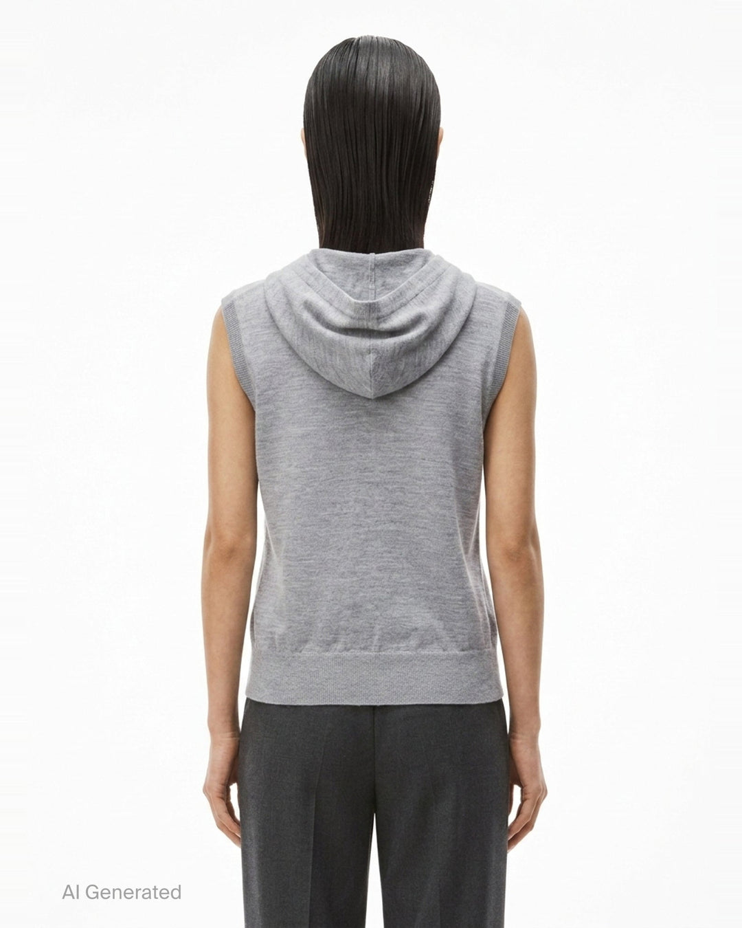 Alexander Wang heather grey hooded tank cardigan with full button-down front closure, ribbed trim, and woven brand label at hem - back