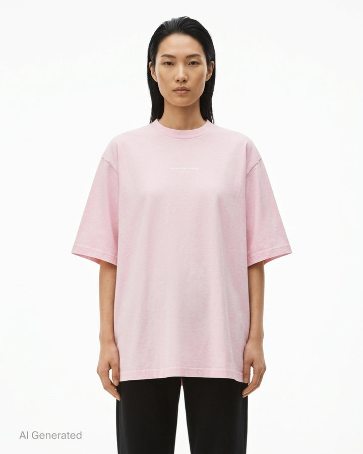 Alexander Wang oversized washed black short sleeve tee with centre chest logo print on white background - front