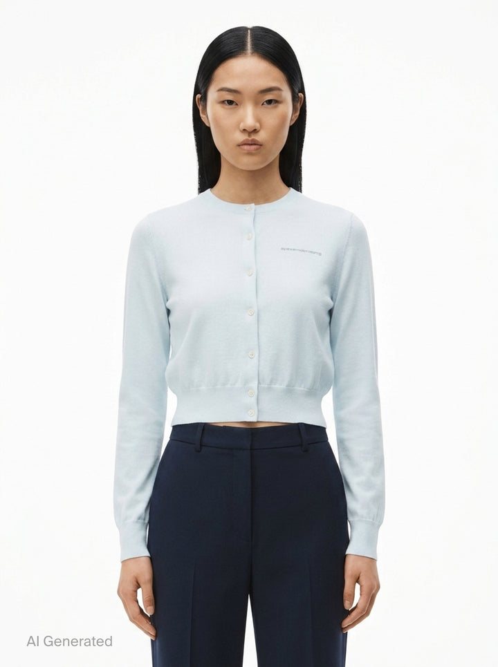 Long Sleeve Crewneck Hotfix Cardigan | Alexander Wang | Club21 - front