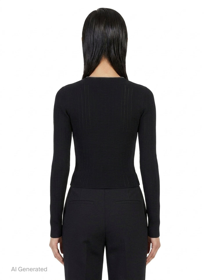 Long Sleeve V-Neck Pointelle Cardigan | Alexander Wang | Club21 - back