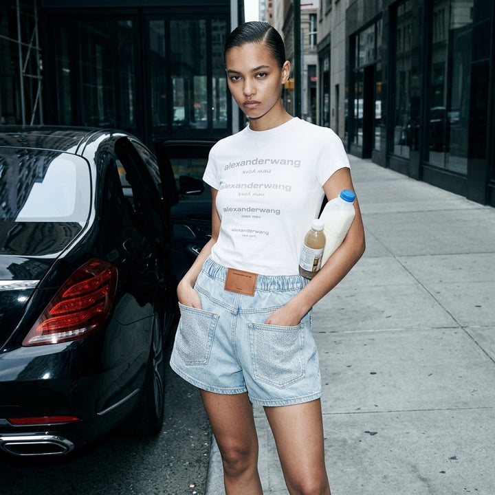 Marathon Rhinestone Denim Shorts | Alexander Wang | Club21 - lifestyle