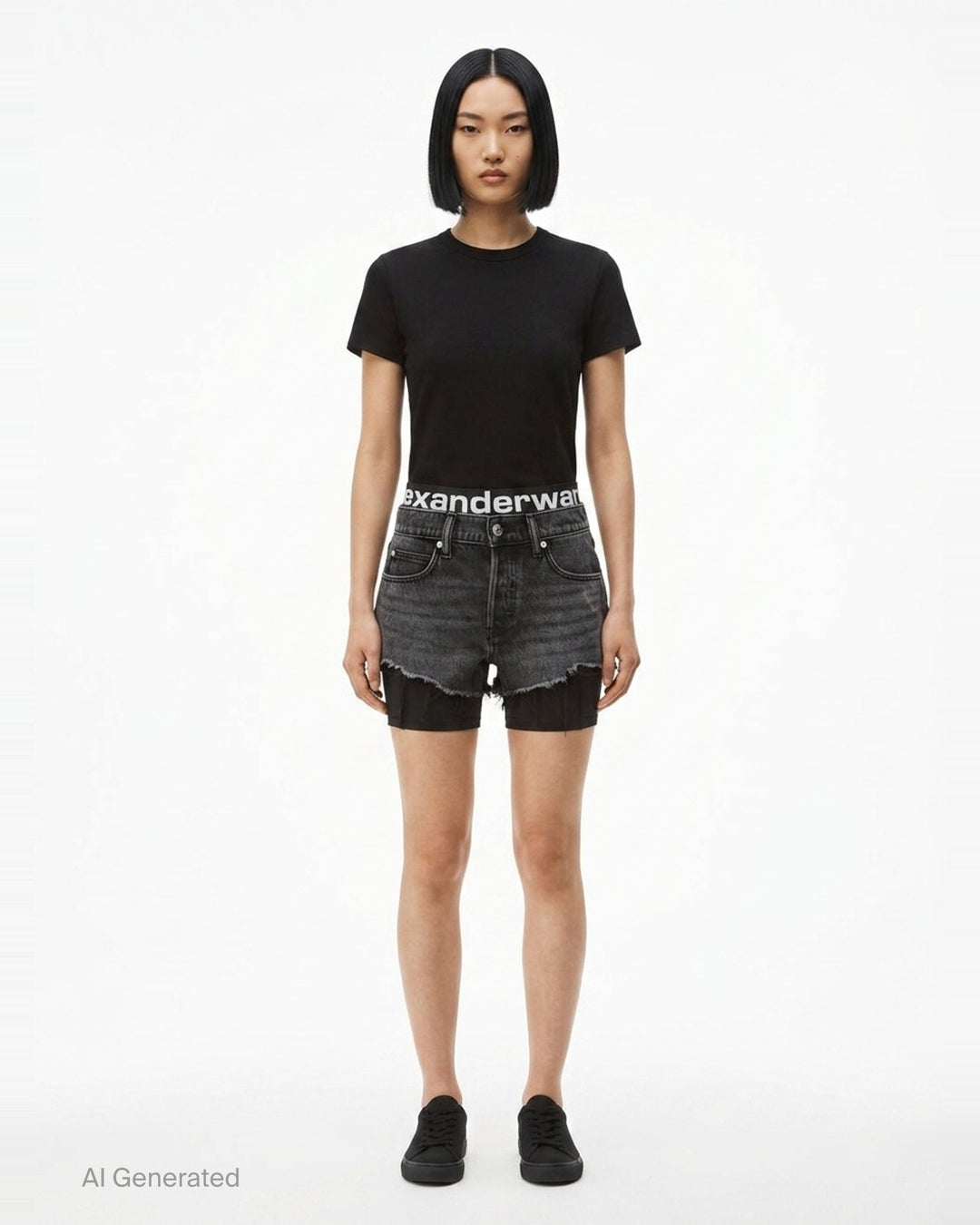 Relaxed Denim Shorts With Logo Waistband | Alexander Wang | Club21 - front