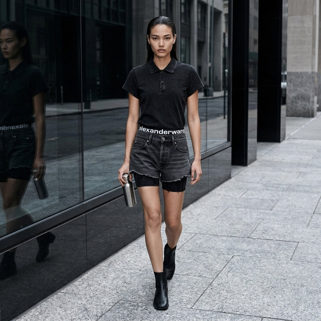 Relaxed Denim Shorts With Logo Waistband | Alexander Wang | Club21 - lifestyle