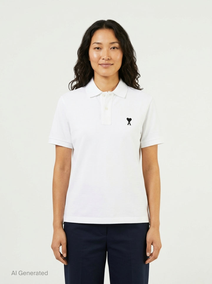 Ami Alexandre Mattiussi heather grey piqué polo shirt with Ami de Cœur embroidered heart-A logo on the chest and two-button placket - front