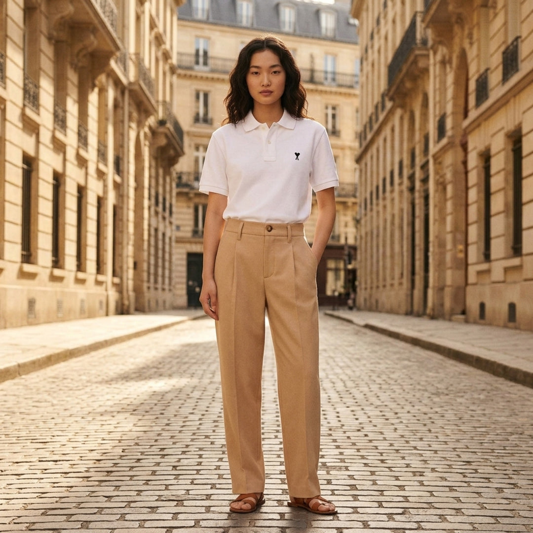 Ami Alexandre Mattiussi heather grey piqué polo shirt with Ami de Cœur embroidered heart-A logo on the chest and two-button placket - lifestyle