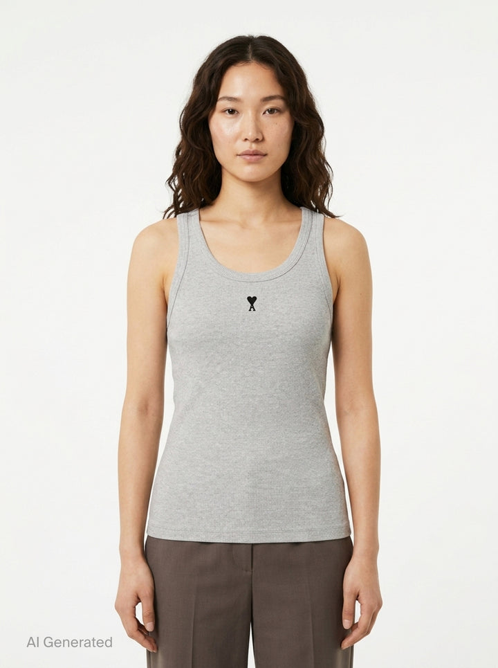 Ami de Cœur Ribbed Tank Top | AMI Alexandre Mattiussi | Club21 - front