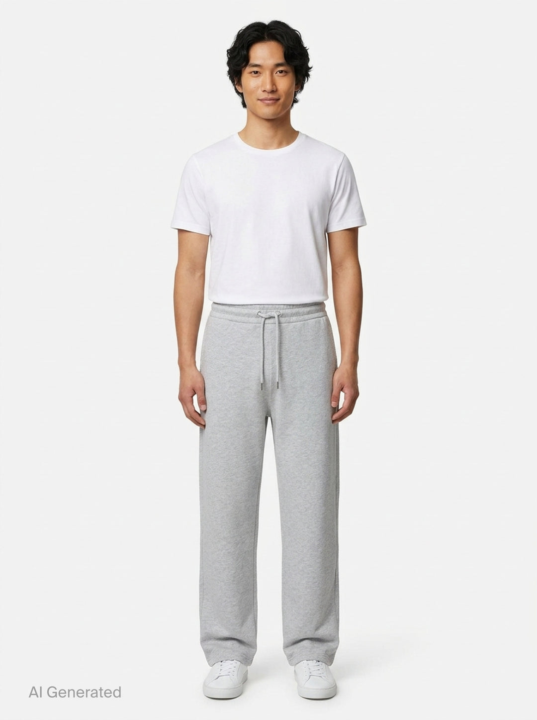 AMI Contrast Wide Leg Sweatpants in black with elasticated drawstring waistband and wide straight-cut silhouette, shown flat against a white background - front