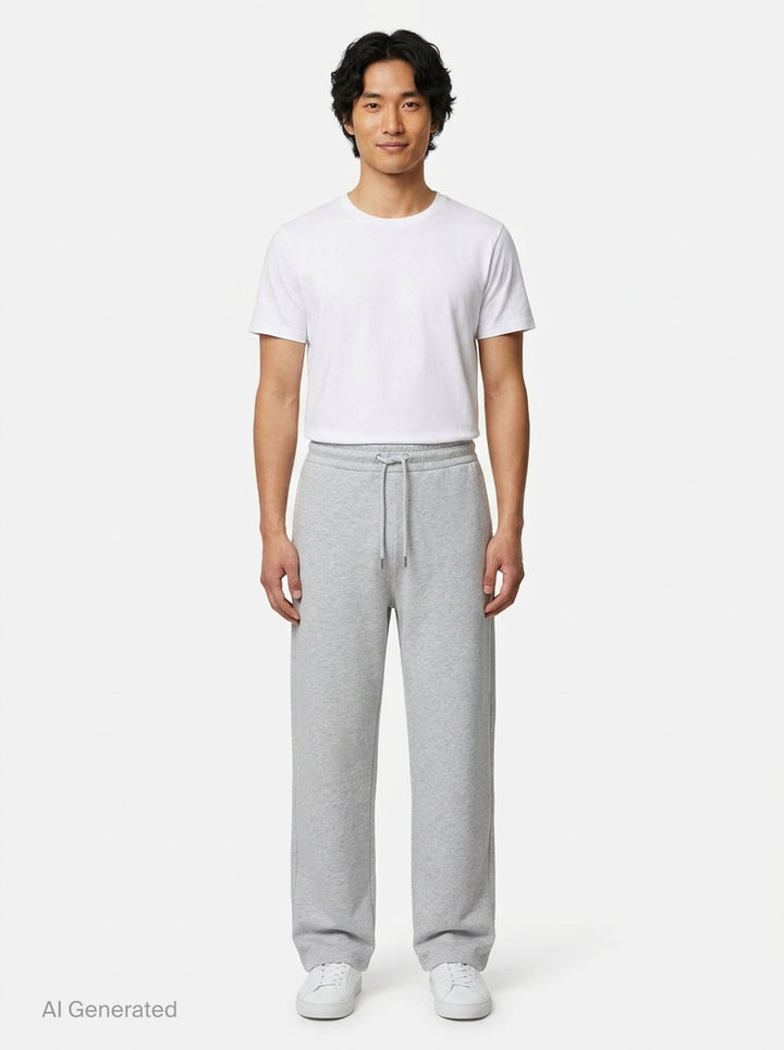 AMI Contrast Wide Leg Sweatpants in black with elasticated drawstring waistband and wide straight-cut silhouette, shown flat against a white background - front
