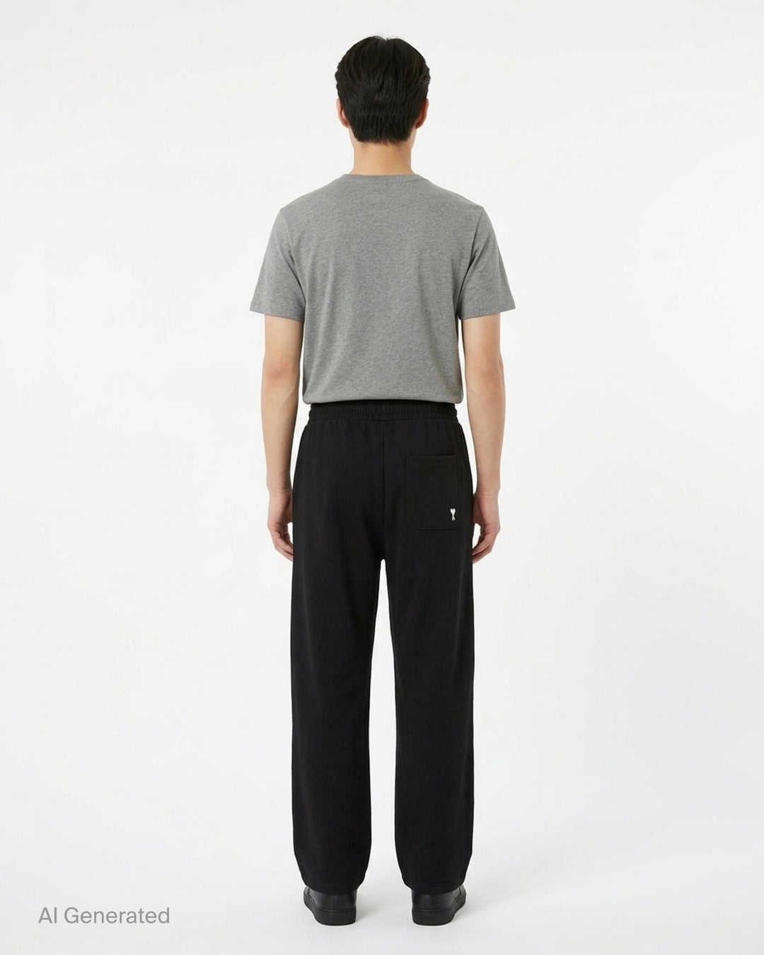 AMI Contrast Wide Leg Sweatpants in black with elasticated drawstring waistband and wide straight-cut silhouette, shown flat against a white background - back