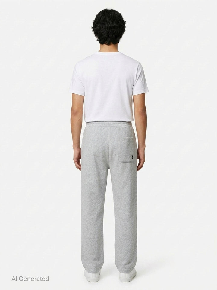 AMI Contrast Wide Leg Sweatpants in black with elasticated drawstring waistband and wide straight-cut silhouette, shown flat against a white background - back