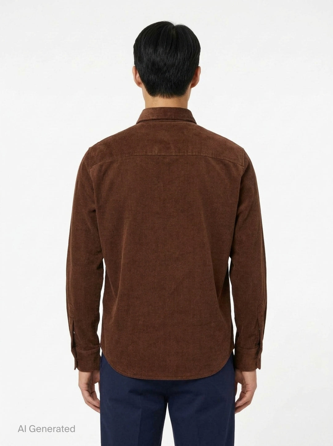AMI Alexandre Mattiussi fine-wale corduroy button-down shirt in camel with embroidered Ami de Cœur logo at the chest and button-down collar - back